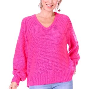 Universal Thread Knit Sweater Women's Size S Fuchsia V-Neck